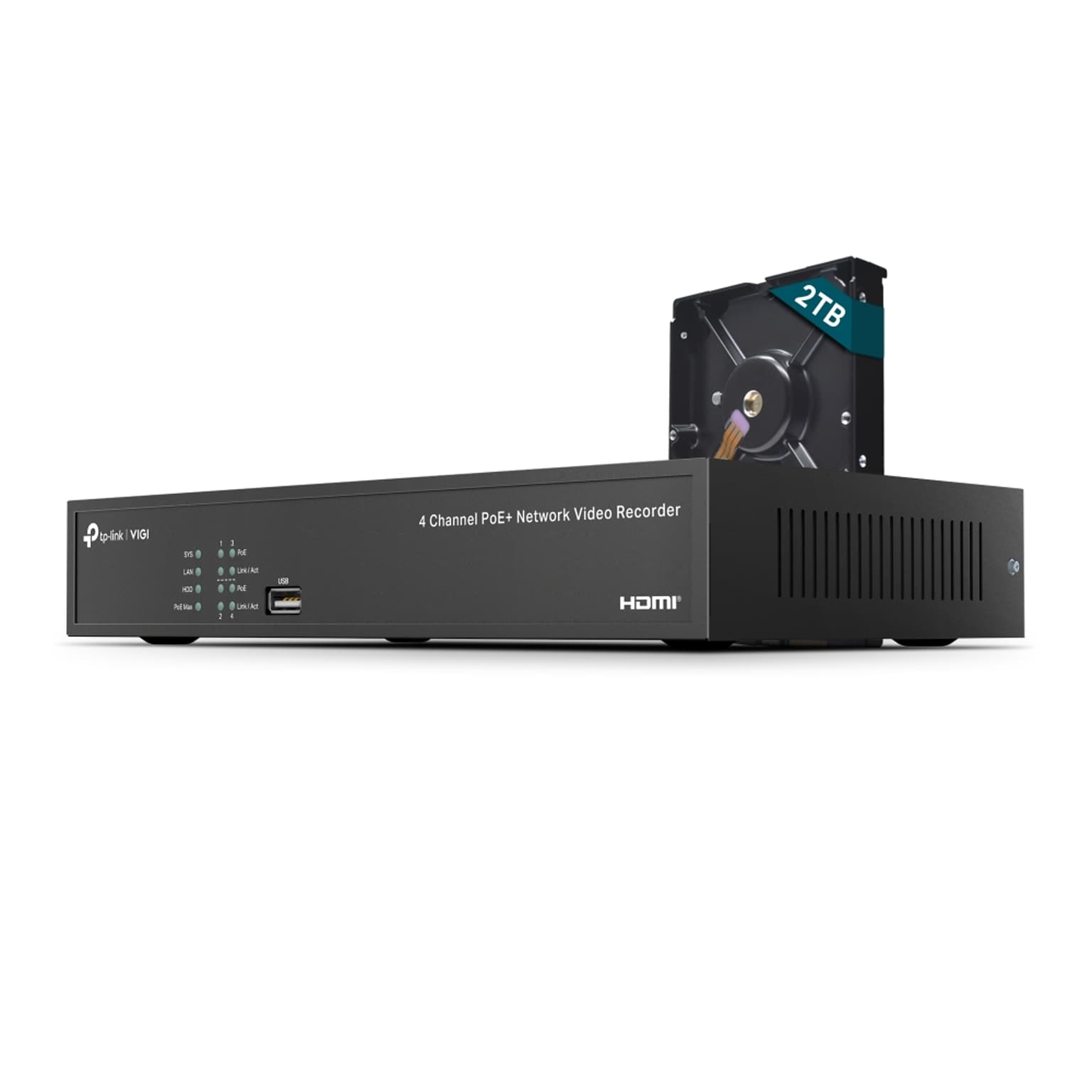 TP-Link VIGI NVR Series Indoor/Outdoor Security Camera System, 4-Channel, Black (NVR1004H-4P-2TB)