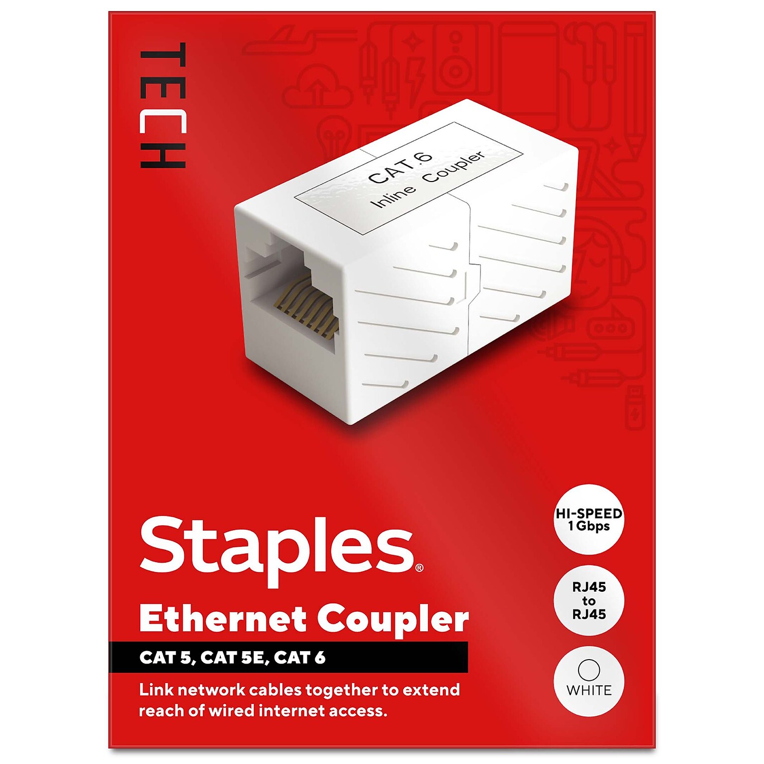 Staples TECH Ethernet Coupler, Female to Female, White (ST62437)