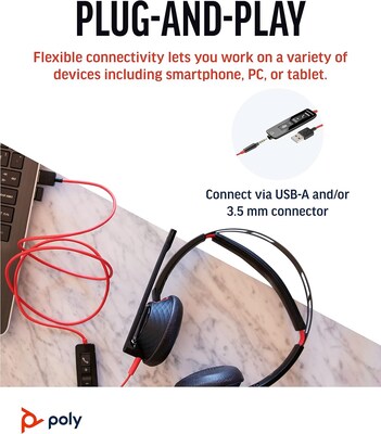 Poly Blackwire C5220 Binaural USB-A Noise Canceling Stereo Headset, Black (8M3W5AA#ABA)
