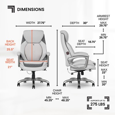 Sharper Image S-600 Active Lumbar Heated Ergonomic Bonded Leather Swivel Executive Massage Chair, Off-White (60098-OWHT)