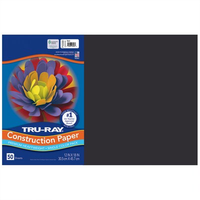 Tru-Ray 12 x 18 Construction Paper, Black, 50 Sheets/Pack, 5 Packs/Bundle (PAC103061-5)