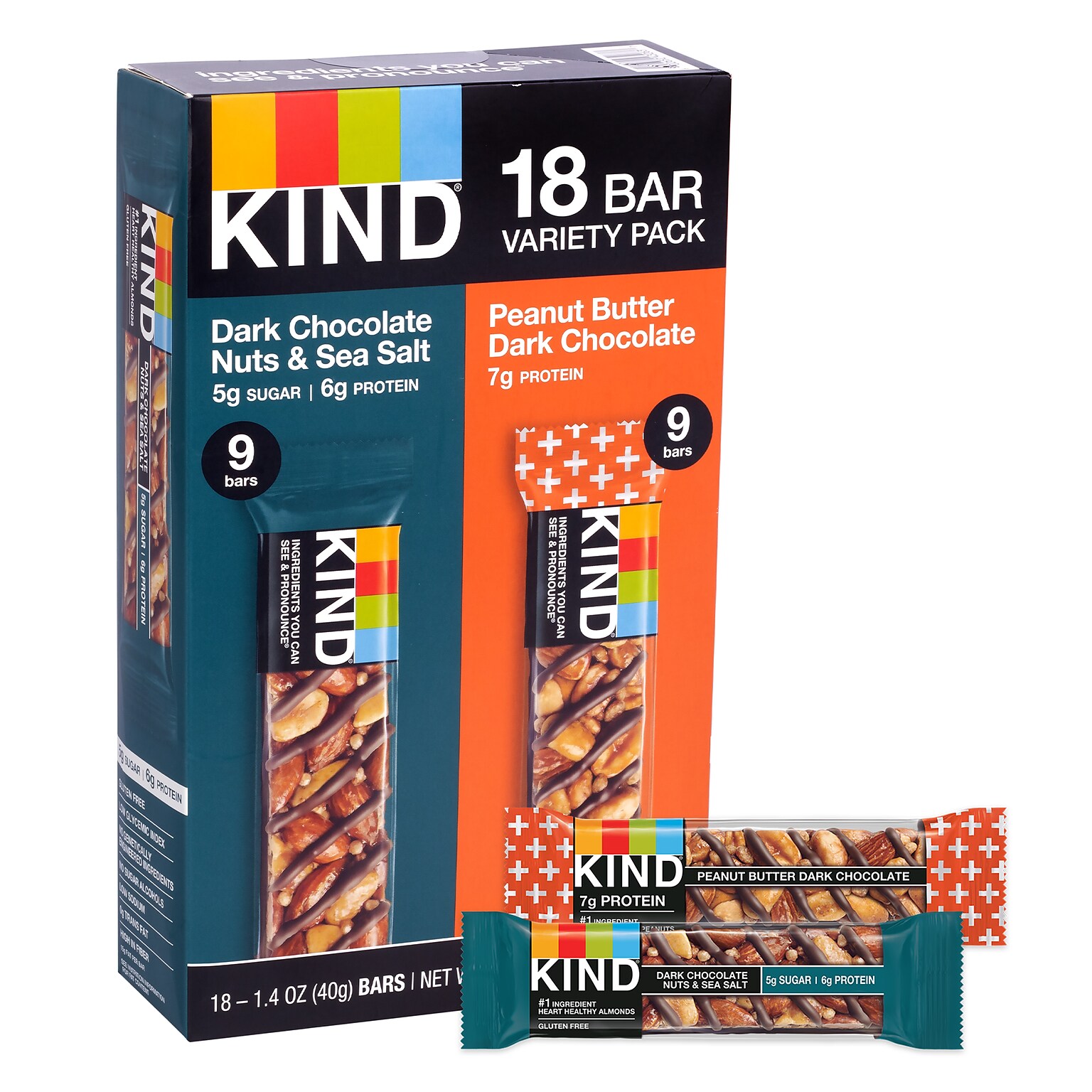 KIND Dark Chocolate Nuts & Sea Salt and Peanut Butter Dark Chocolate Variety Pack, 1.4 oz., 18/Pack (220-02414)