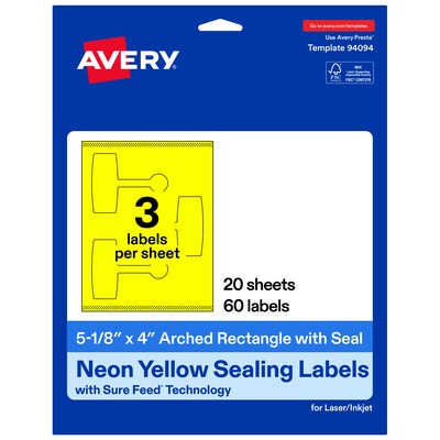 Avery Laser/Inkjet Multipurpose Labels, 5-1/8 x 4, Neon Yellow, 60 Labels/Pack (19479370729)