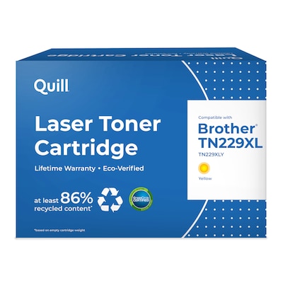 Quill TN229XL Remanufactured Yellow High Yield Toner Cartridge Replaces Brother TN229XLY, Prints up to 2,300 pages (QUL201687P)