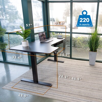 Mount-It! MI-15002 57"W L-Shaped Adjustable Particle Board Standing Desk, Black (MI-15002)