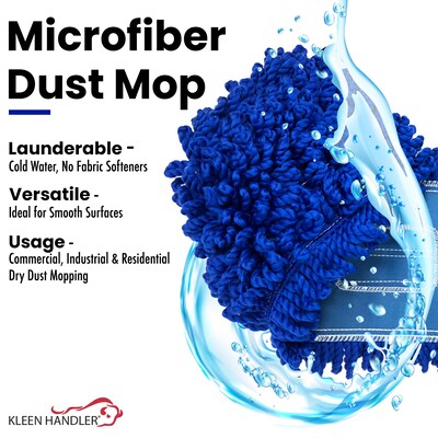 BISON LIFE Kleen Handler Microfiber Dust Mop Head, 6.75" x 24", Blue, 12/Pack (BPES-LEBDM-24-12)