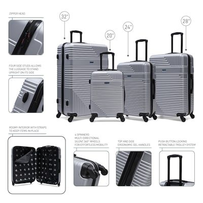 InUSA Resilience 4-Piece Hardside Spinner Luggage Set, TSA Checkpoint Friendly, Silver (IURESSMLXL-SIL)