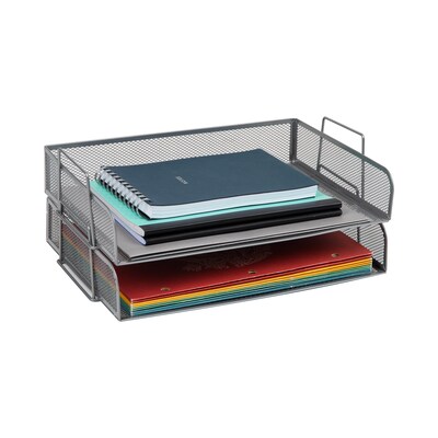Mind Reader 2-Tier Stackable Paper Desk Tray, Metal, Silver, 2/Pack (DSTACK2-SIL)