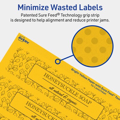 Avery Laser/Inkjet Rectangle Multipurpose Labels, 1.5" x 7.5", Bright Yellow, 50/Pack (94231)