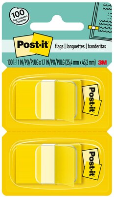 Post-it Flags, .94" Wide, Yellow, 100 Flags/Pack (680-YW2)