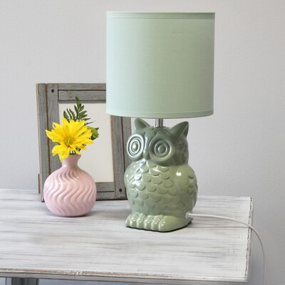 Simple Designs 12.8" Tall Contemporary Ceramic Owl Bedside Table Desk Lamp, Sage Green (LT1136-SGE)
