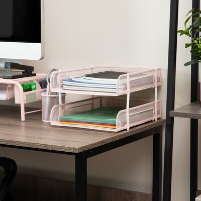 Mind Reader 2-Compartment Stackable Metal Tray, Pink (CSTACK2-PNK)