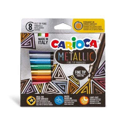 CARIOCA Metallic Water Based Water-Based Markers, Fine Tip, Assorted Colors, 8/Set, 2/Bundle (CRA43162-2)
