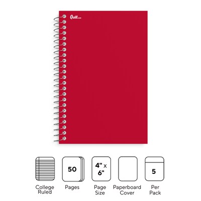 Quill Brand® Memo Books, 4" x 6", College Ruled, Assorted Colors, 50 Sheets/Pad, 5 Pads/Pack (TR11495)