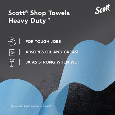 Scott Shop Towels Heavy Duty, 10.4" x 11", Blue, 60 Sheets/Roll, 12 Rolls/Carton (32992)