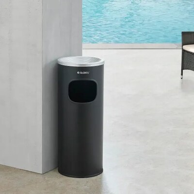 Global Industrial Steel Ashtray Trash Can, 3 Gallon, Black (615154)
