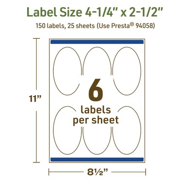 Avery Dissolvable Oval Multipurpose Labels, 4.25" x 2.5", Off-white, 150/Pack (94058)