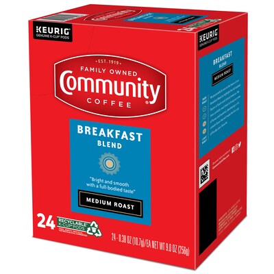 Community Coffee Breakfast Blend Coffee Keurig K Cup Pods Medium Roast 24 Box 5000374324 Quill