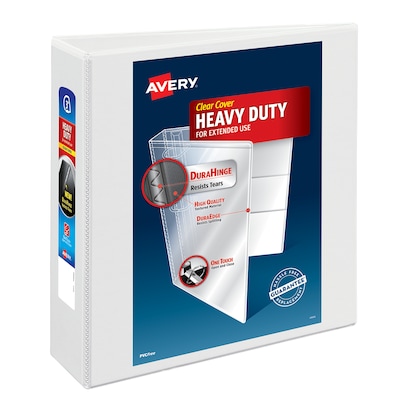 Avery Nonstick Heavy Duty 3 3-Ring View Binders, Slant Ring, White (5604)