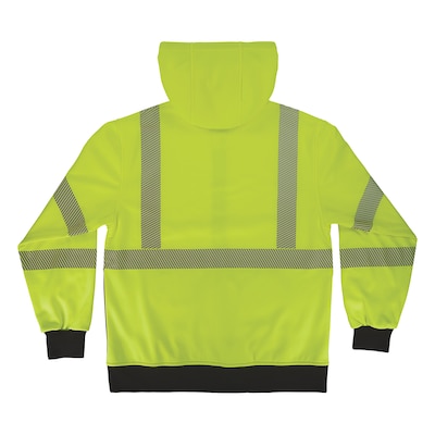 GloWear 8318BK High Visibility Long Sleeve Black Bottom Hooded Zip-Up Sweatshirt, ANSI Type R Class 3, Lime, Medium (23063)