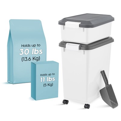 Iris Airtight Dog & Cat Food Container with Treat Box & Scoop, Plastic, White (580094)