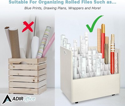AdirOffice 50-Slot Mobile Roll File, 28.5"H x 30"W x 15.75"D, White (626-WHI-2PK)