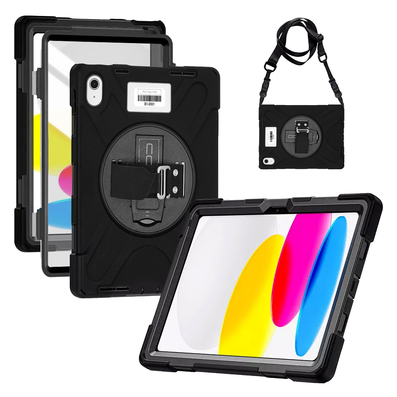 CODi Rugged iPad 11 (A16/11th Gen) & iPad 10.9 (10th Gen) Case w/ Integrated Screen Protector, black (C30705069IS)