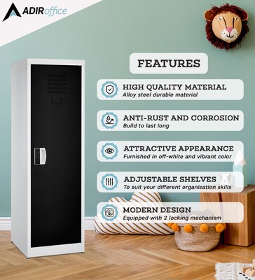 AdirOffice 48"H Single Tier Black Storage Locker (ADI629-01-BLK-DL)