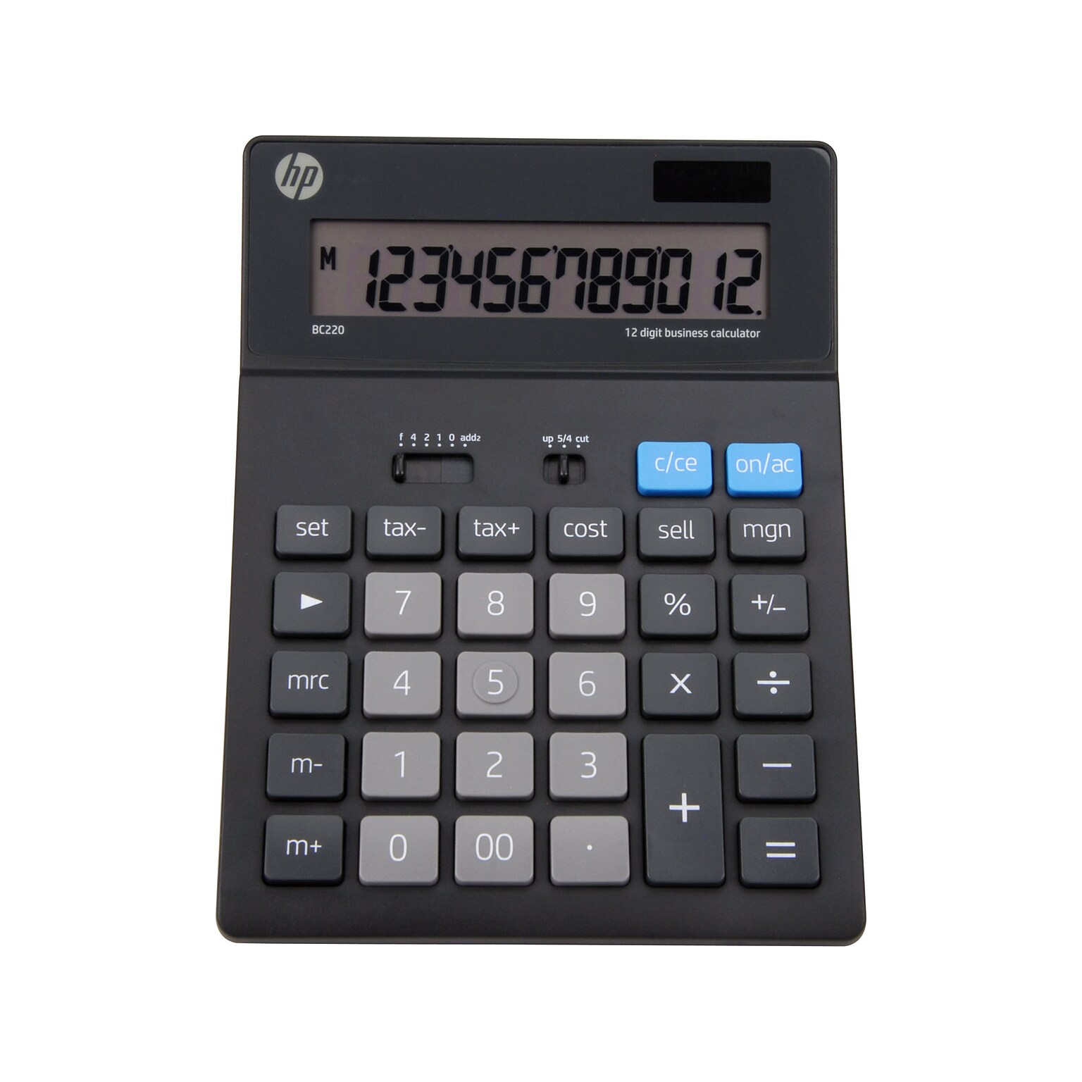 HP BC220 12-Digit Battery/Solar Powered Basic Calculator, Black/Gray (91075R)