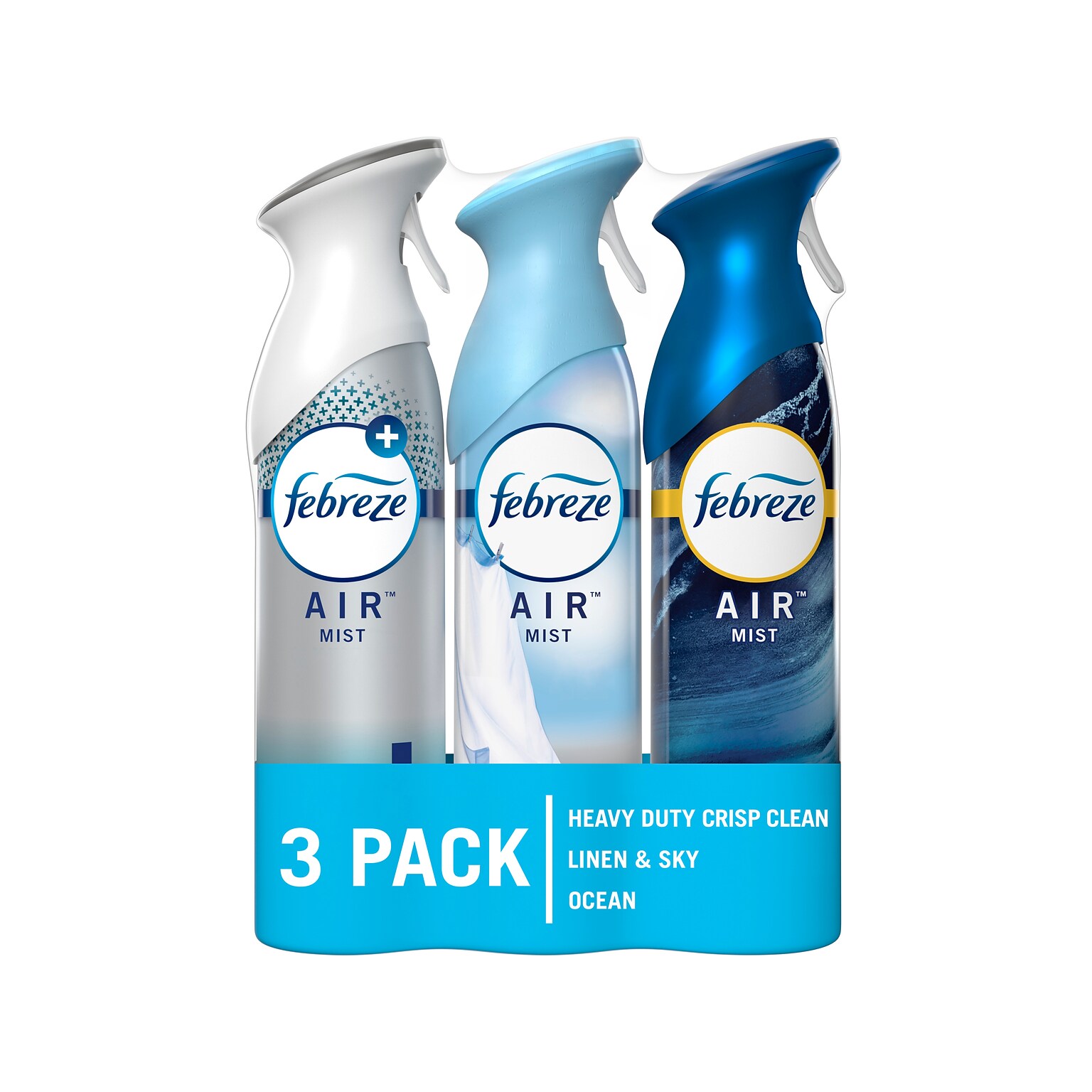 Febreze Air Freshener Aerosol, Crisp Clean, Linen & Sky, Ocean Scents, 8.8 oz., 3/Pack (10677)