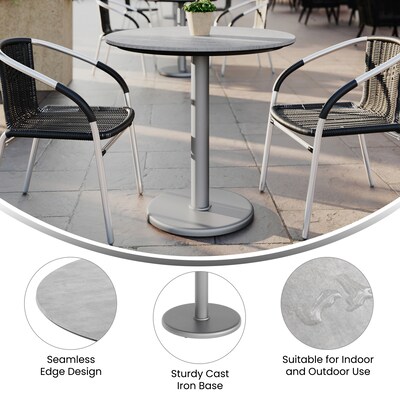 Flash Furniture Acadia 31.25" Round Wooden Dining Table with Round Base, Gray Faux Concrete/Silver Base (STRD31CGTR18S)