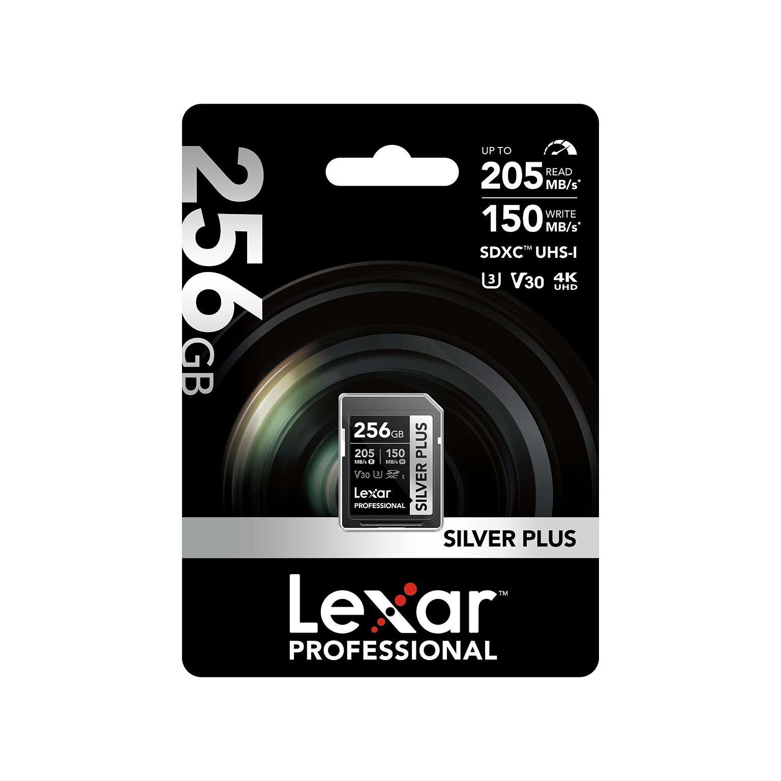 Lexar Professional Silver Plus 256GB SDXC Memory Card, Class 10, UHS-I, V30 (LSDSIPL256G-BNNNU)