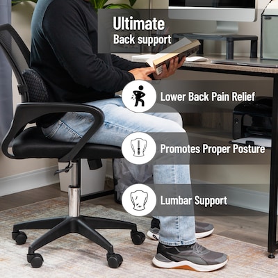 Mind Reader Memory Foam Back Cushion Lumbar Support Pillow with Air-Cloud Technology, Black (LUMBACK-BLK)