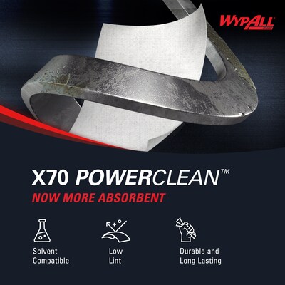 WypAll PowerClean X70 Cloths, 14.9" x 16.6", White, 300 Sheets/Box (41100)