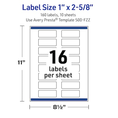 Avery Rectangle Laser/Inkjet Multipurpose Labels, 1" x 2-5/8", White, 160/Pack (19479371101)