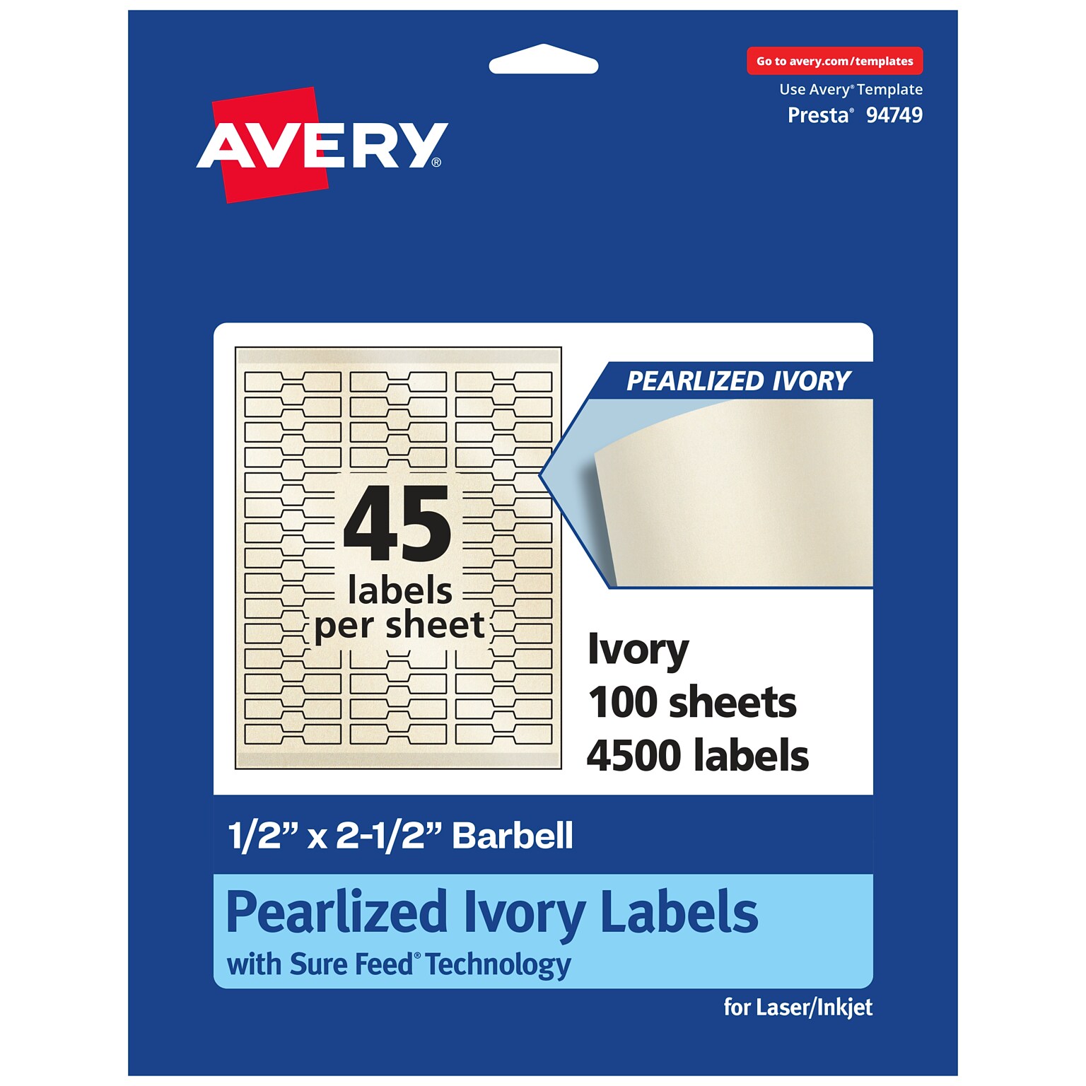 Avery Pearlized Ivory Decorative Edge Multipurpose Labels, .5 x 2.5, Ivory, 4500/Box (94749)