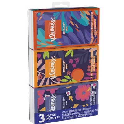 Kleenex Facial Tissue, 3-ply, 10 Tissues/Box, 3 Boxes/Pack (11976)