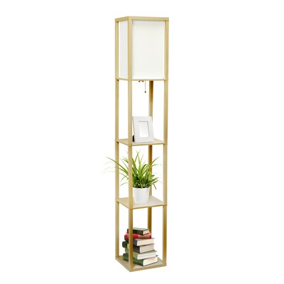 Simple Designs 62.50" Floor Lamp Etagere Organizer Storage Shelf with Linen Shade, Tan (LF1014-TAN)