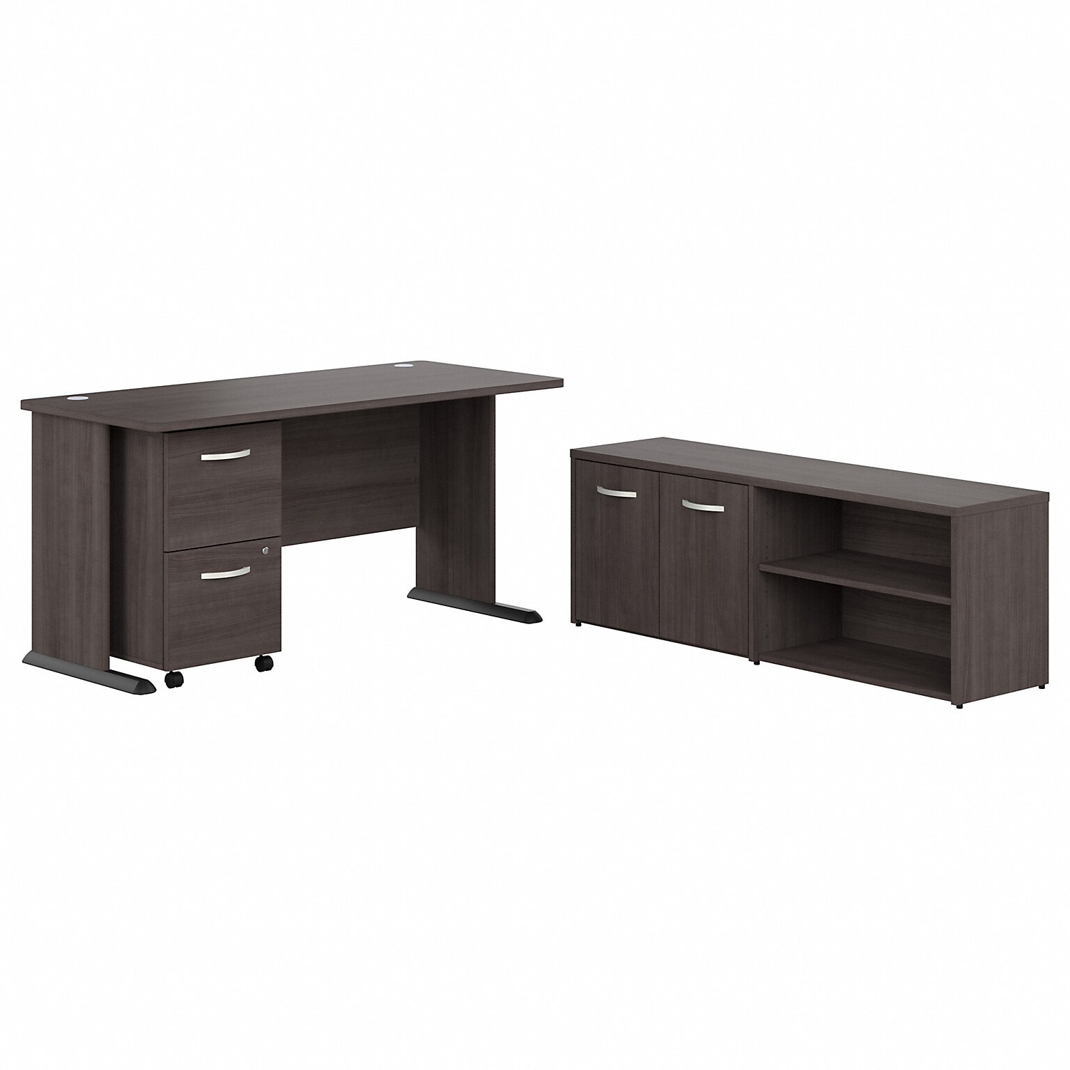 Bush Business Furniture Studio A 60W Computer Desk with Mobile File Cabinet and Low Storage Cabinet, Storm Gray (STA006SGSU)