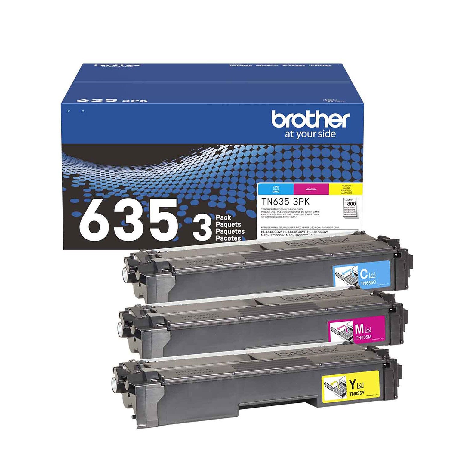 Brother TN635 Cyan/Magenta/Yellow Standard Yield Toner Cartridges, 3/Pack (TN6353PK)