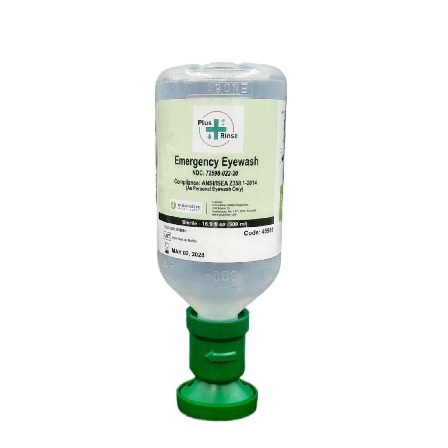 Plus Rinse Saline Eyewash Bottle Refill, 16.9 oz., 2/Pack (45981-2)