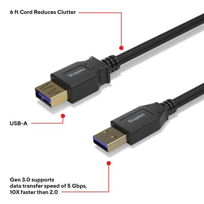 Staples TECH 6 ft. USB-A to USB-A Cable, Male to Male, Black (ST62442)