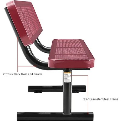 Global Industrial 6' Outdoor Steel Picnic Bench w/ Backrest, Perforated Metal, Red (694557RD)