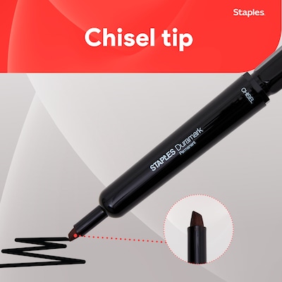 Staples DuraMark Tank Permanent Marker, Chisel Tip, Black, 12/Pack (10403-CC)