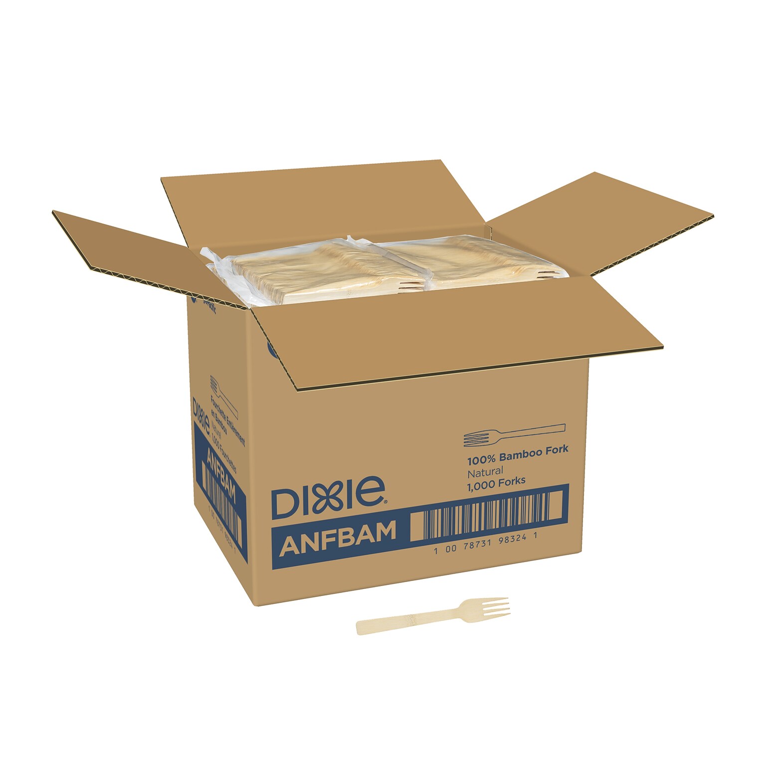 Dixie Compostable Bamboo Fork, Brown, 1000/Box (ANFBAM)