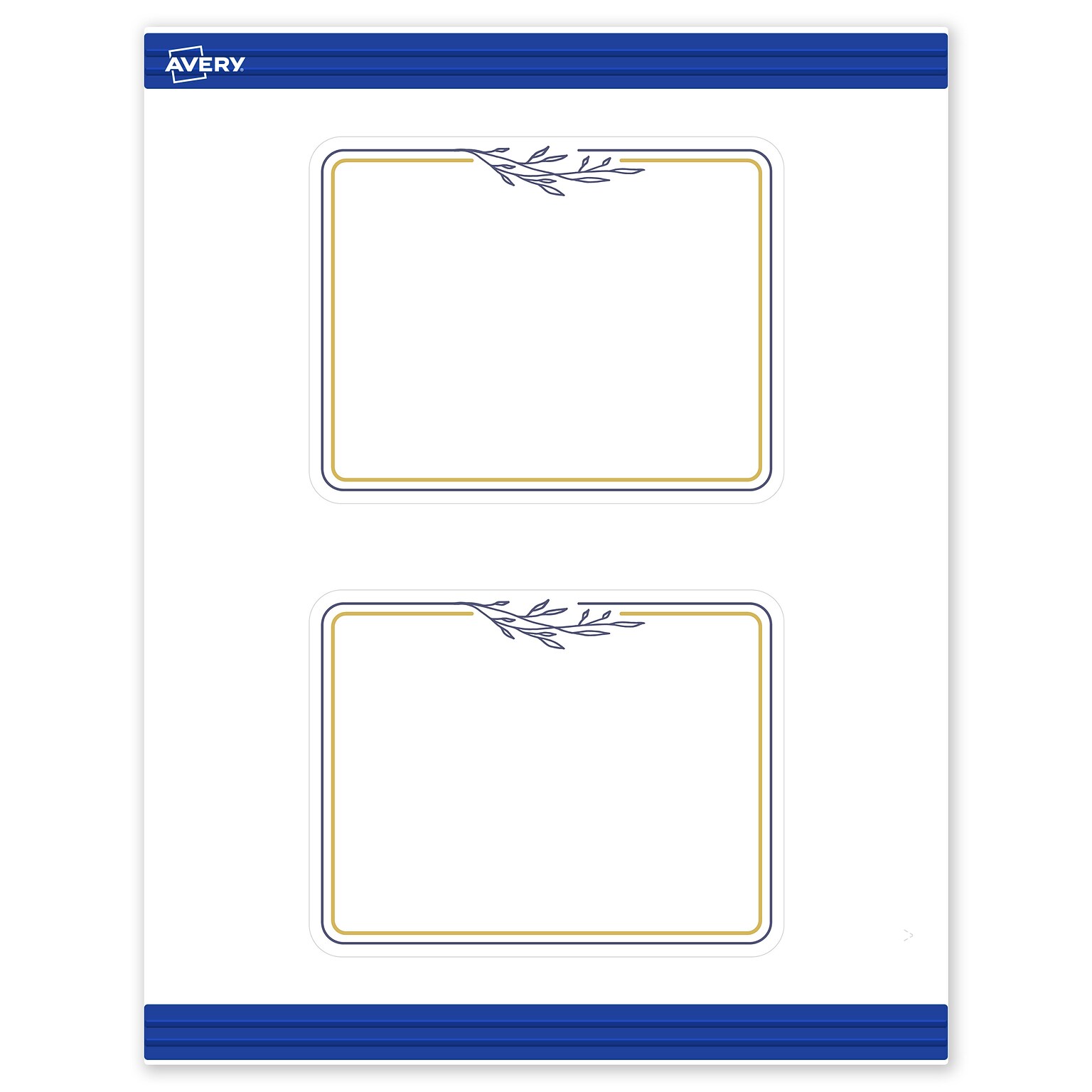 Avery Gold & Navy Border with Florals Matte Blank Card, White, 20/Pack (S00-DNK)