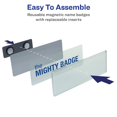 Avery The Mighty Badge Inkjet Reusable  Magnetic Name Badge System, 1" x 3", Silver, 80 Inserts, 10/Pack (71205)