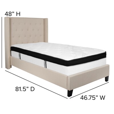 Flash Furniture Riverdale Tufted Upholstered Platform Bed in Beige Fabric with Memory Foam Mattress, Twin (HGBMF33)