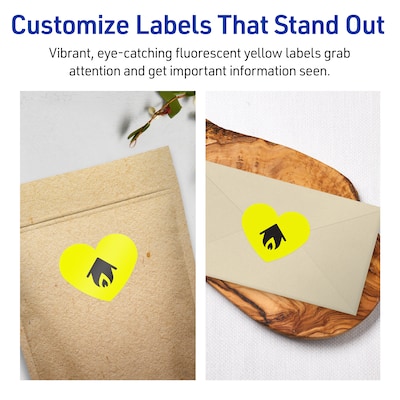 Avery Heart Laser/Inkjet Multipurpose Labels, 2-9/32" x 1-27/32", Neon Yellow (120/Pack)
