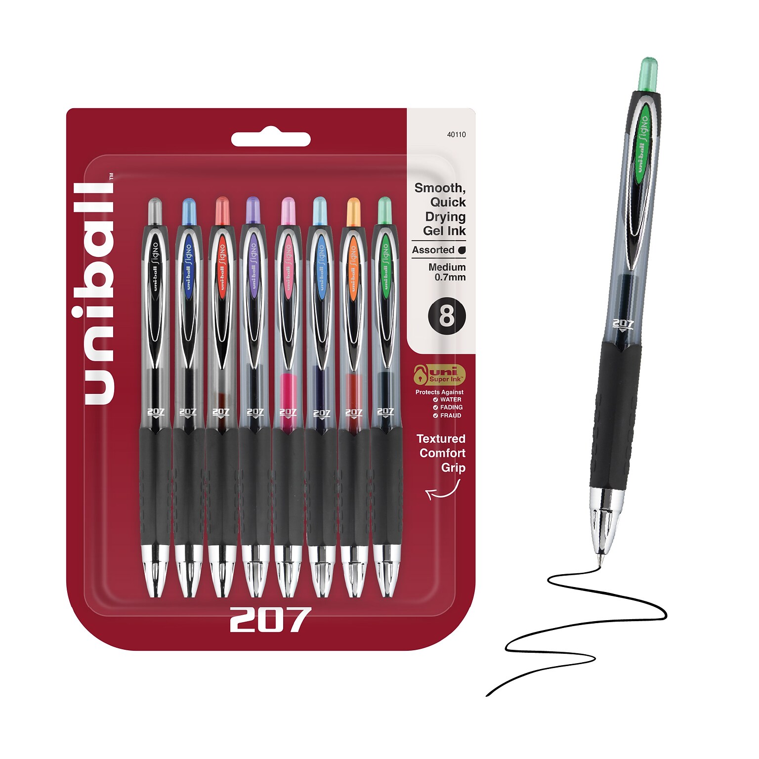 uniball 207 Retractable Gel Pens, Medium Point, 0.7mm, Assorted Ink, 8/Pack (40110)